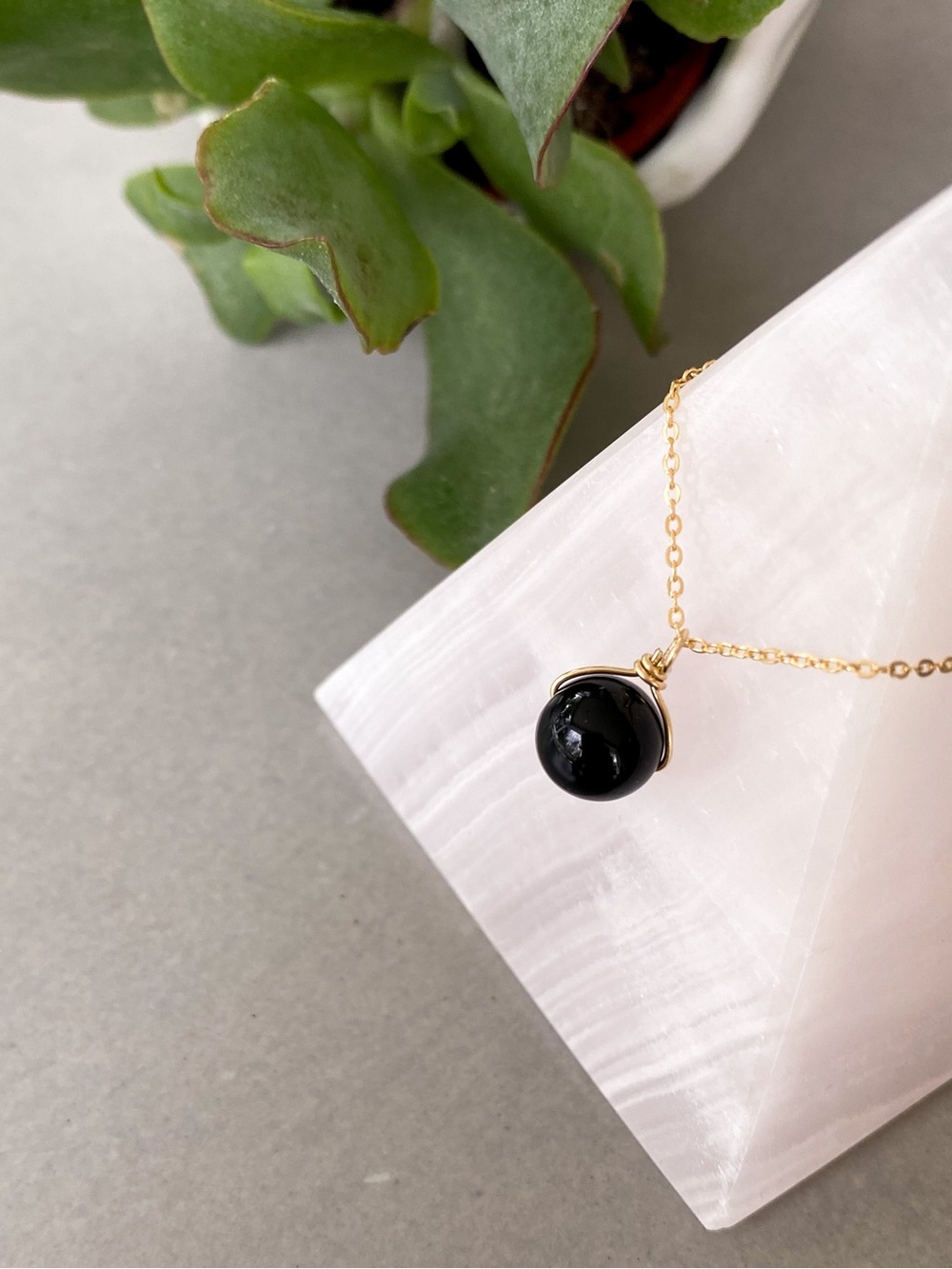 Gold Filled Chain Necklace with Black Onyx Pendant